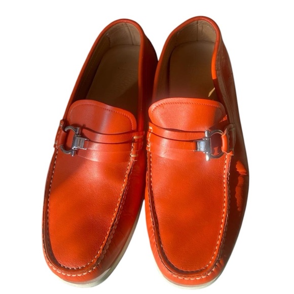 SALVATORE FERRAGAMO ORANGE RUBBER LEATHER LOAFER - Picture 1 of 5